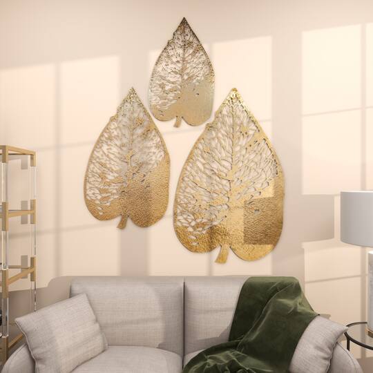 Laser-Cut Gold Metal Leaf Wall Décor Set